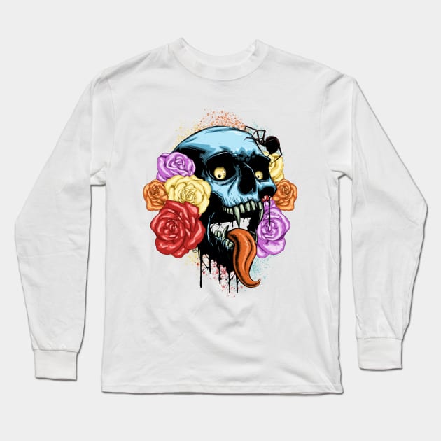 Vampire Flower Skull Long Sleeve T-Shirt by mrpsycho